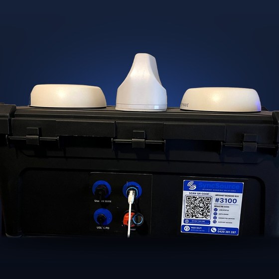 SyncSource bonded internet box with Telstra, Optus and Vodafone antennas