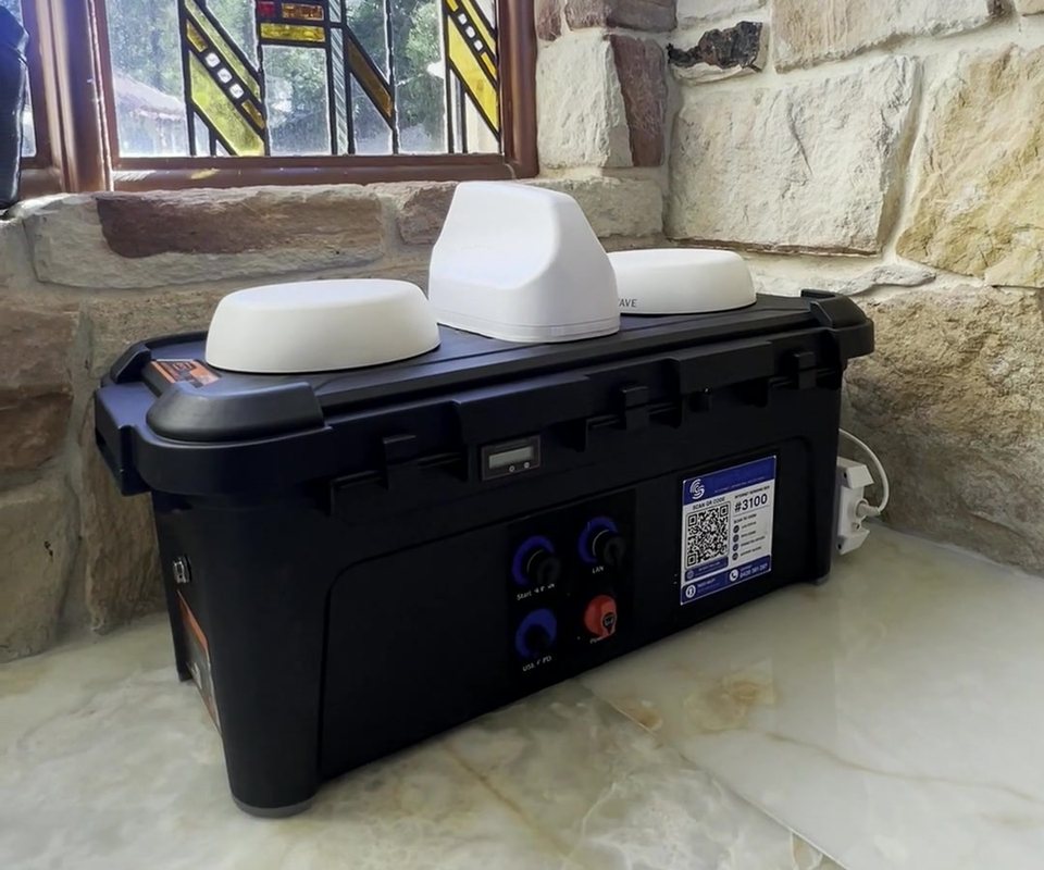 SyncSource bonded internet box set up inside a church for a wedding live stream